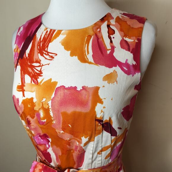 Calvin Klein Floral Belted Dress Stretch Cotton - Picture 5 of 7